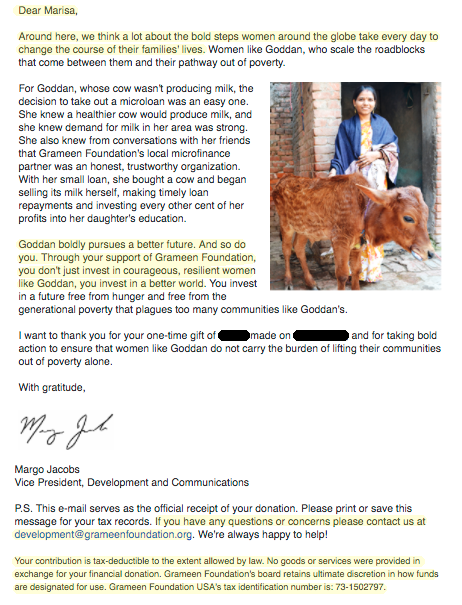 Grameen Thank You Example