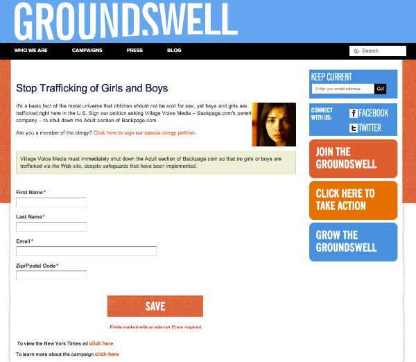 Groundswell petition screenshot