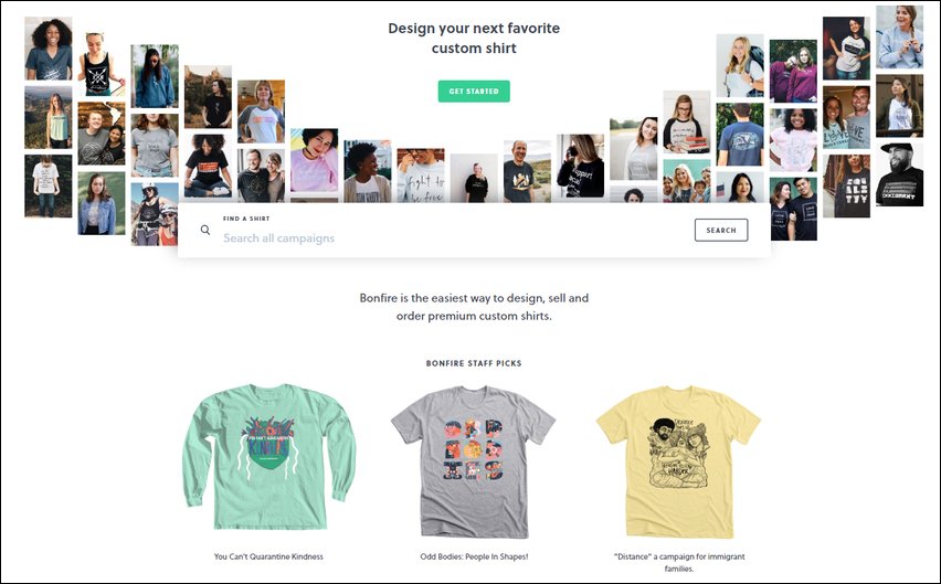 Bonfire is a free fundraising software platform for selling merchandise.