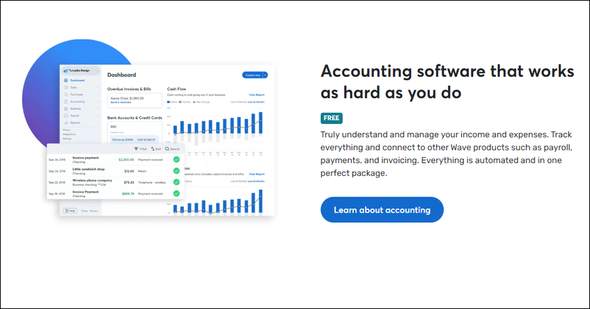 Wave offers free nonprofit accounting software.