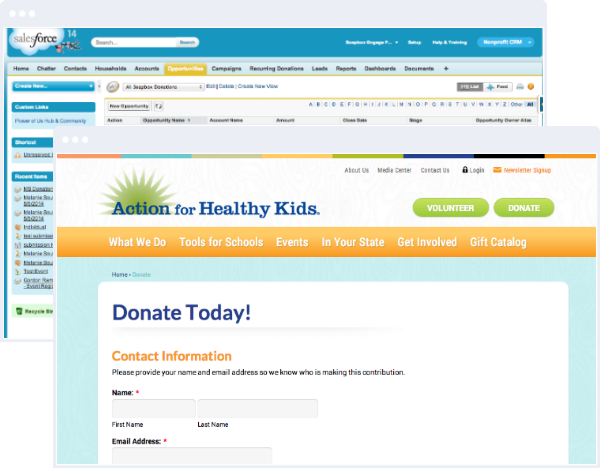 Look for intuitive reporting and full customization options from your Salesforce donation apps.