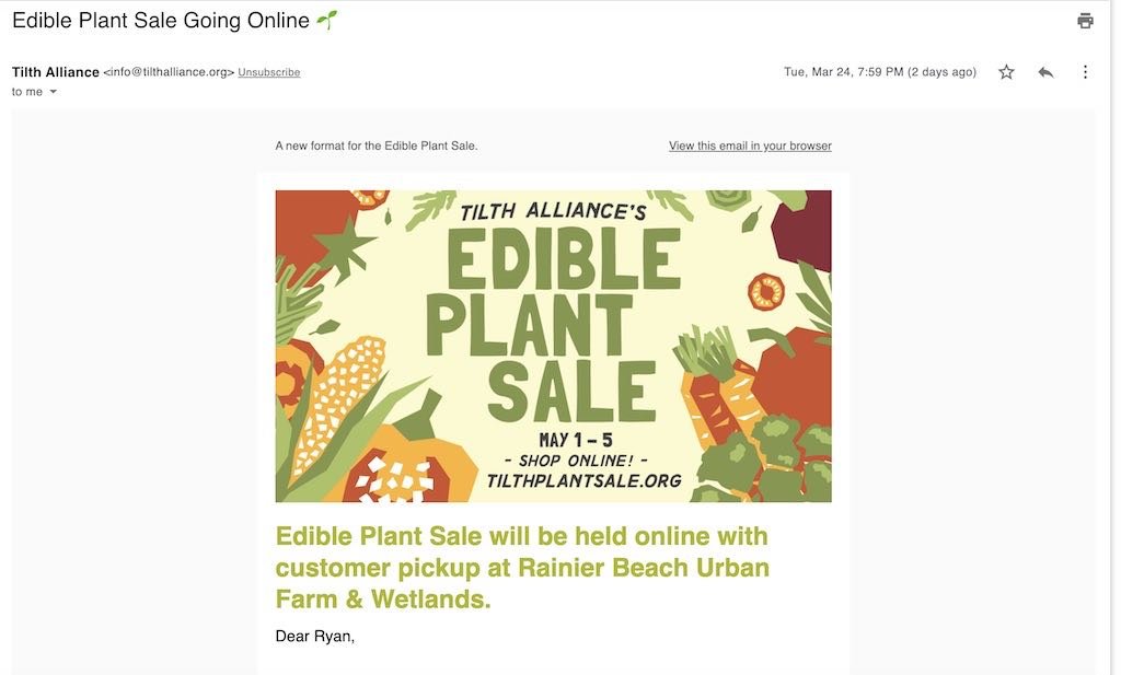 Tilth Alliance Edible Plant Sale Email