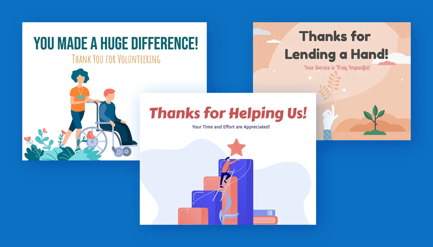 Several examples of eCards thanking nonprofit volunteers