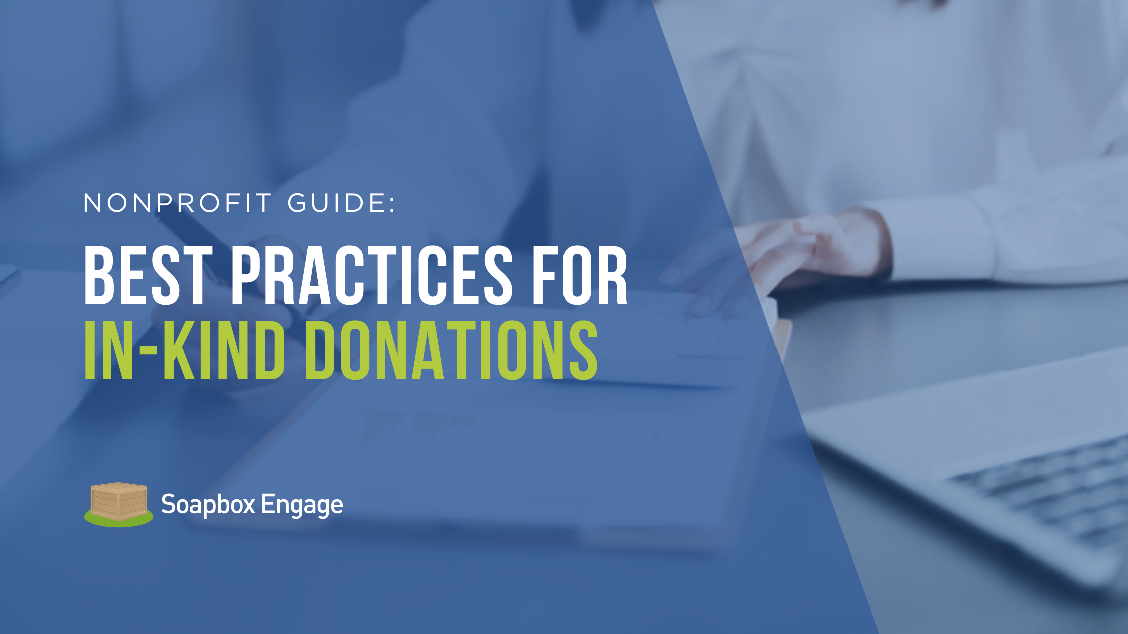 Nonprofit staff member reviewing in-kind donation records at a desk