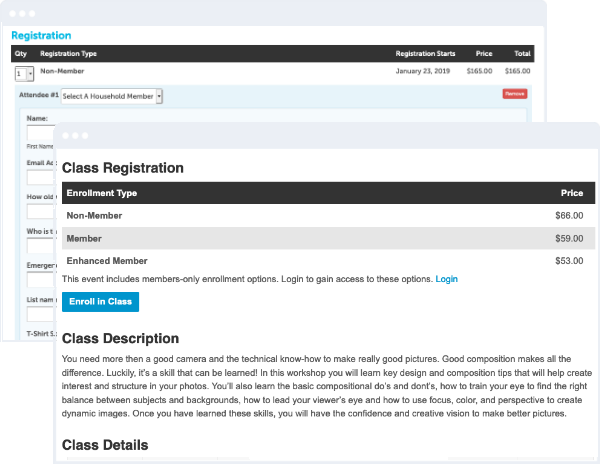 Registration options for online class registration for Salesforce