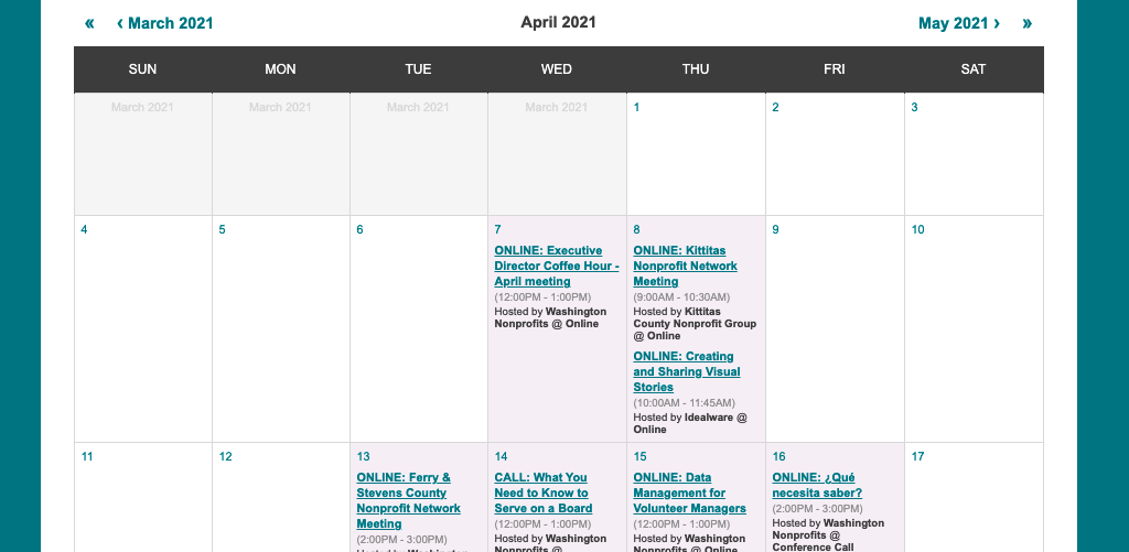 Washington Nonprofits Event Calendar