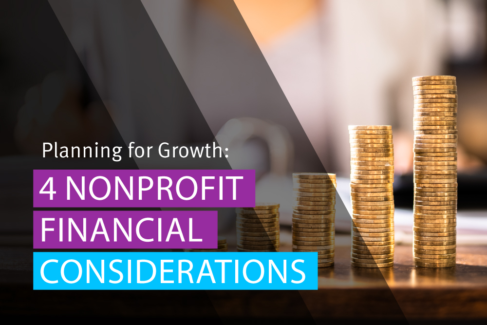 The title of the post overlaid on a photo of four stacks of coins that increase in height to represent financial growth.